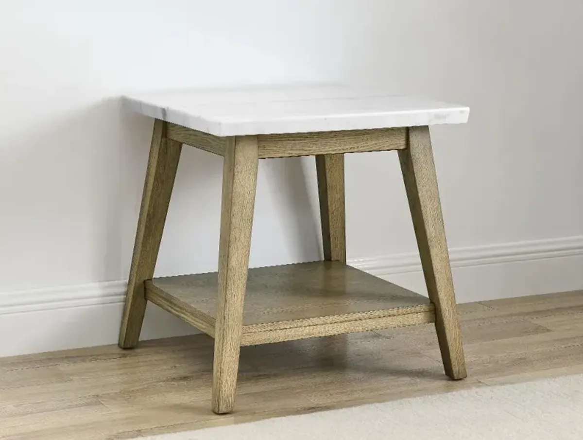 Vida White Marble and Natural End Table