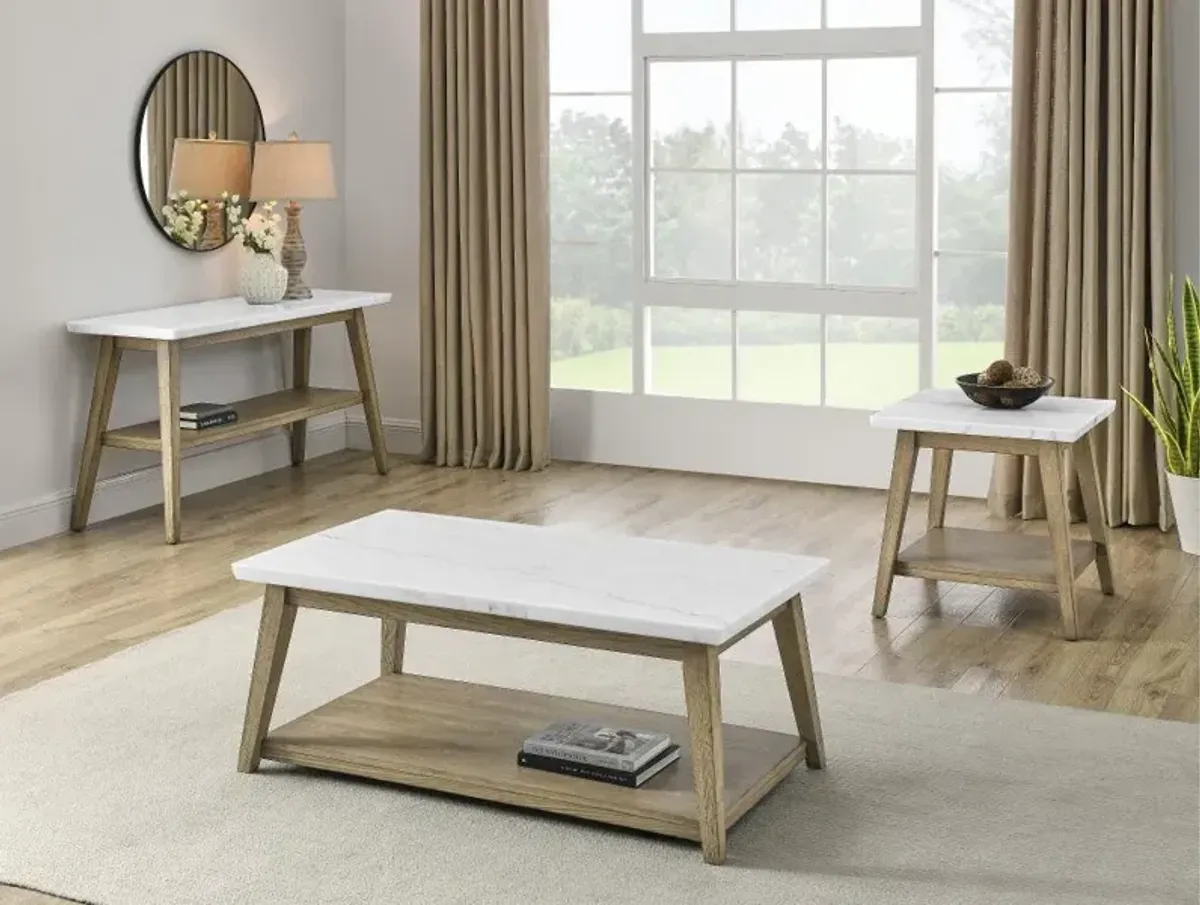 Vida White Marble and Natural End Table