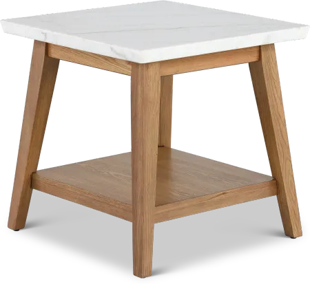 Vida White Marble and Natural End Table