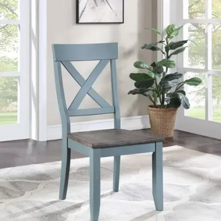 Bar Harbor Blue Cross-Back Dining Chairs, Set of 2