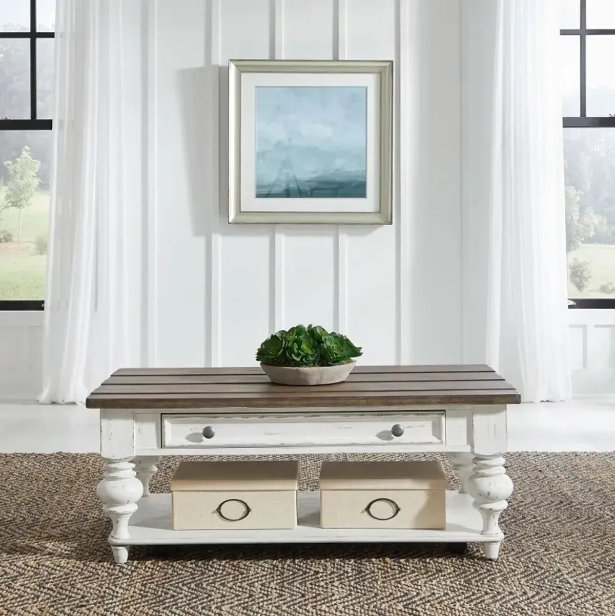 River Place White and Brown Coffee Table