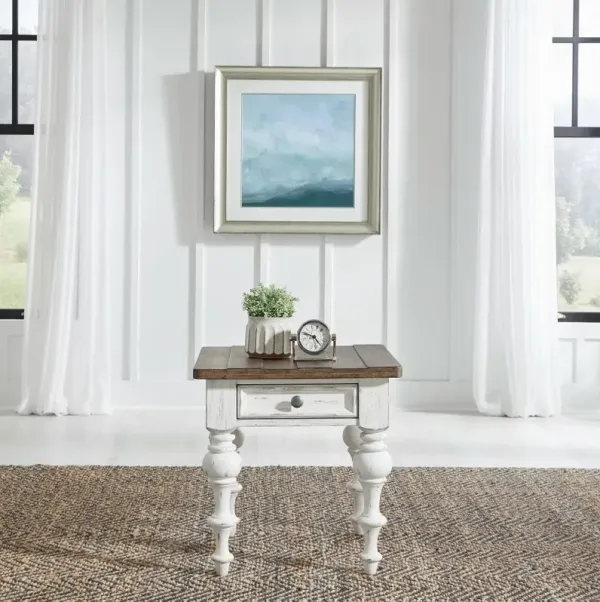 River Place White and Brown End Table