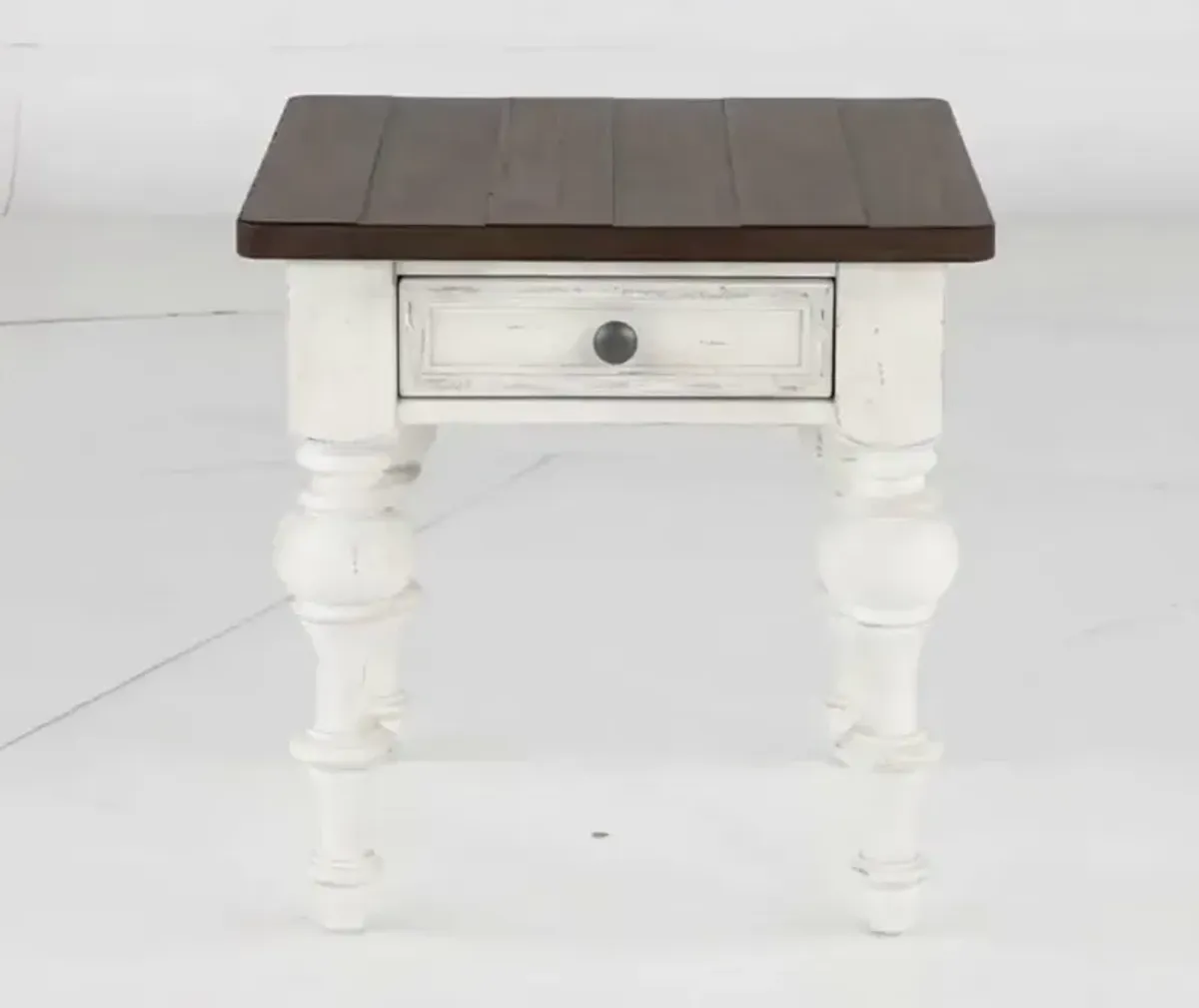 River Place White and Brown End Table