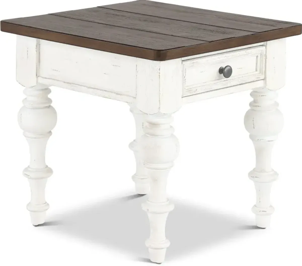 River Place White and Brown End Table