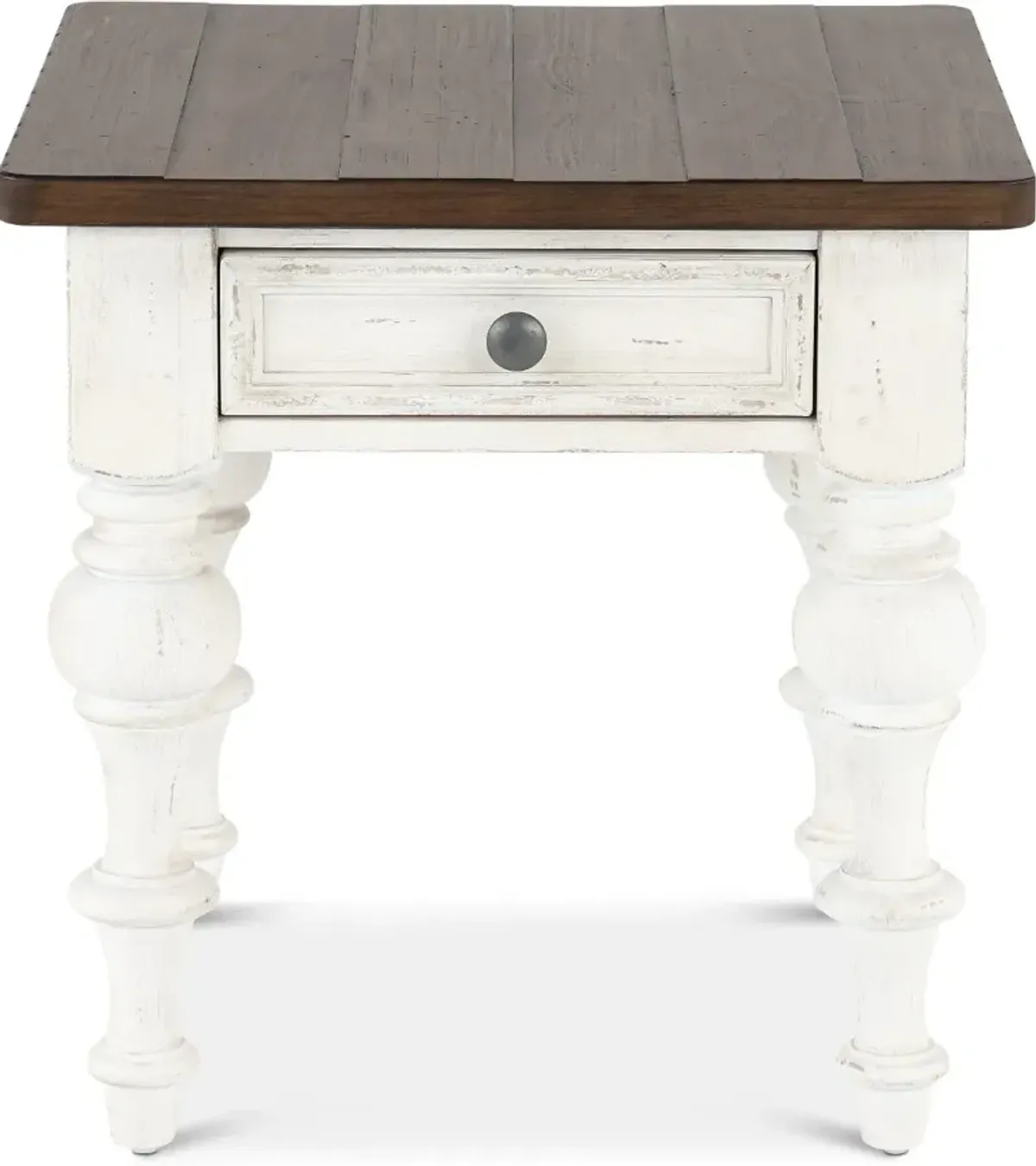 River Place White and Brown End Table