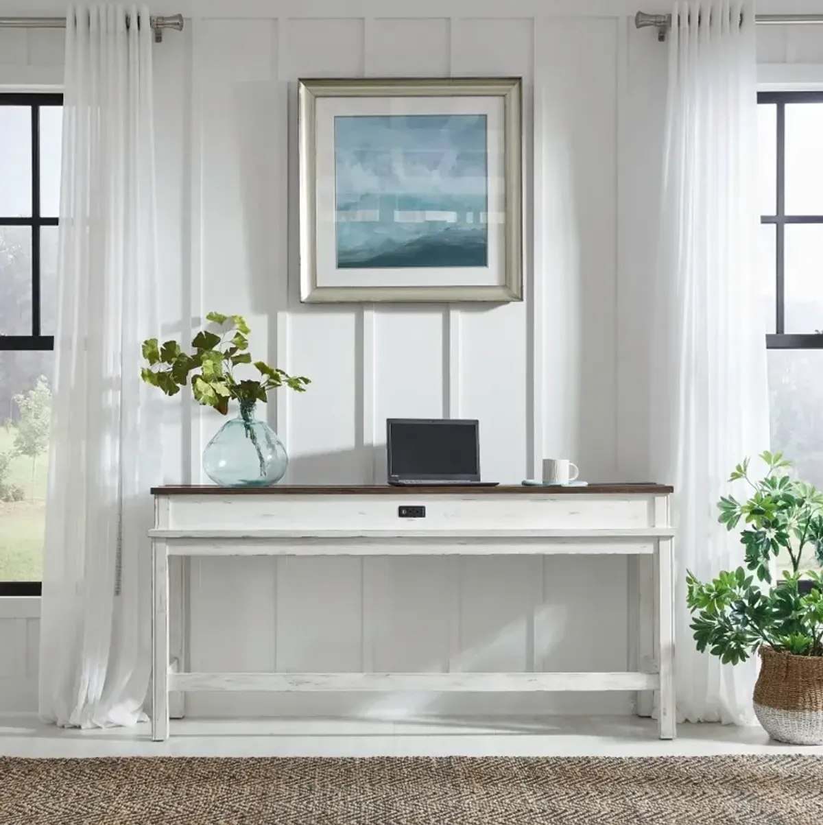 River Place White and Brown Sofa Table