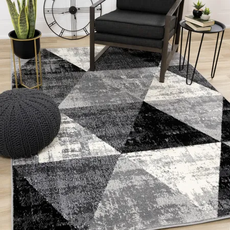 Century Black, White & Gray 4 x 6 Geometric Area Rug