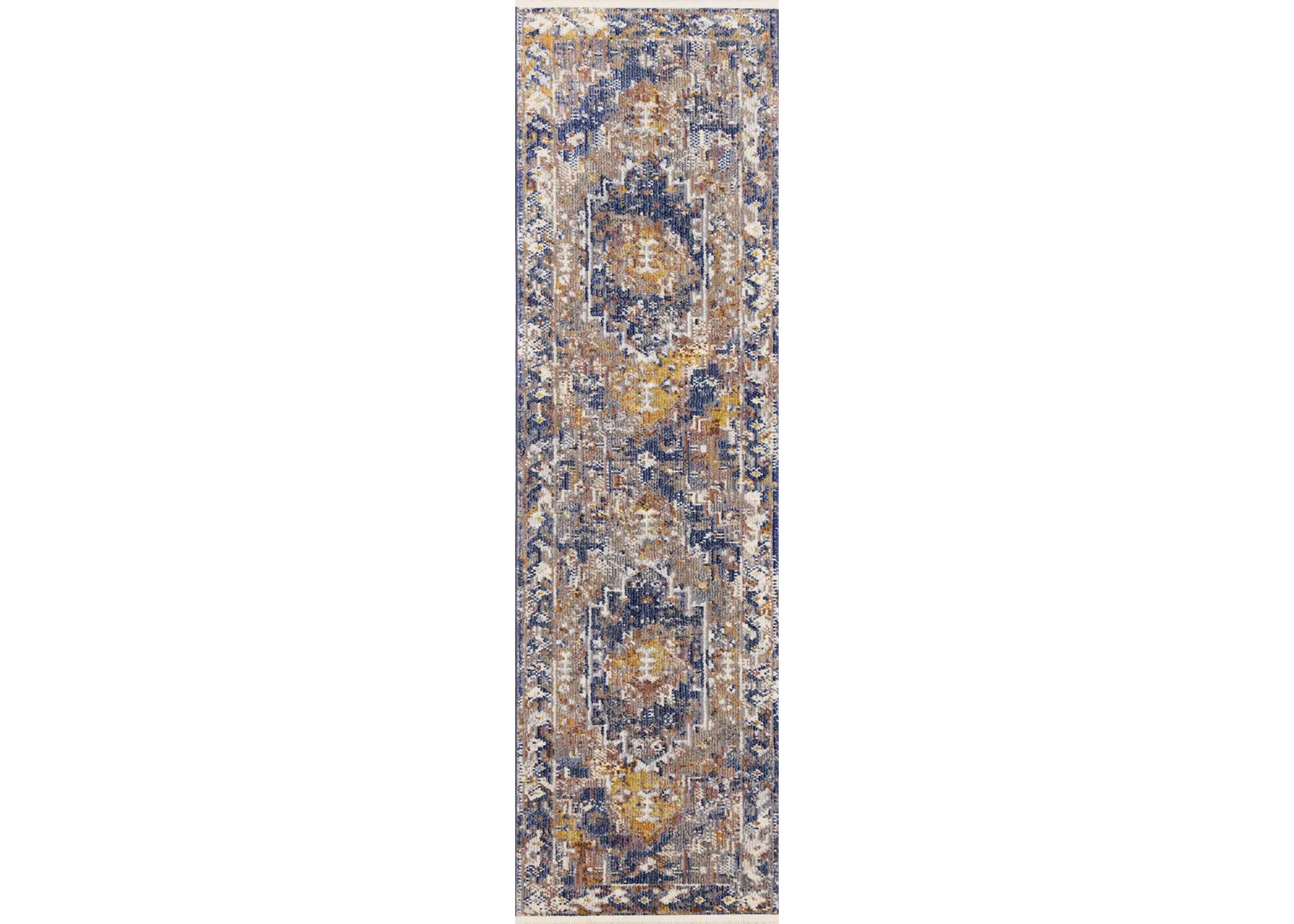 Evora Gray & Blue Distressed 8 Foot Runner Rug