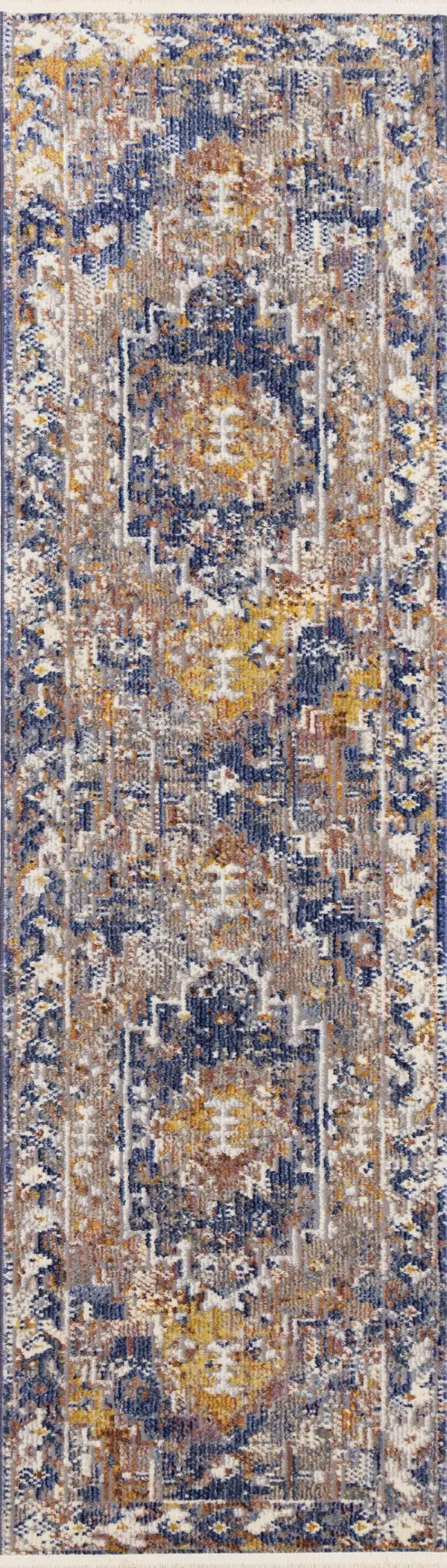 Evora Gray & Blue Distressed 8 Foot Runner Rug
