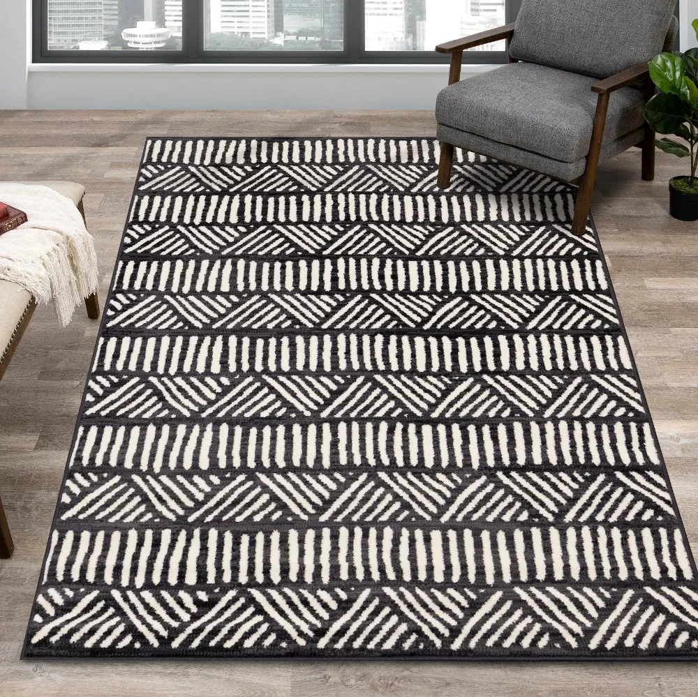 Faira Grey & White Tribal 4 x 6 Area Rug