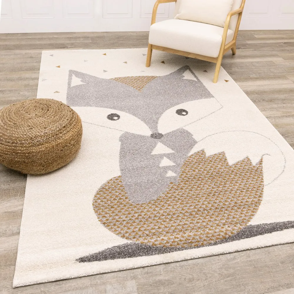 Kids 5 x 8 Gray & Cream Fox Area Rug