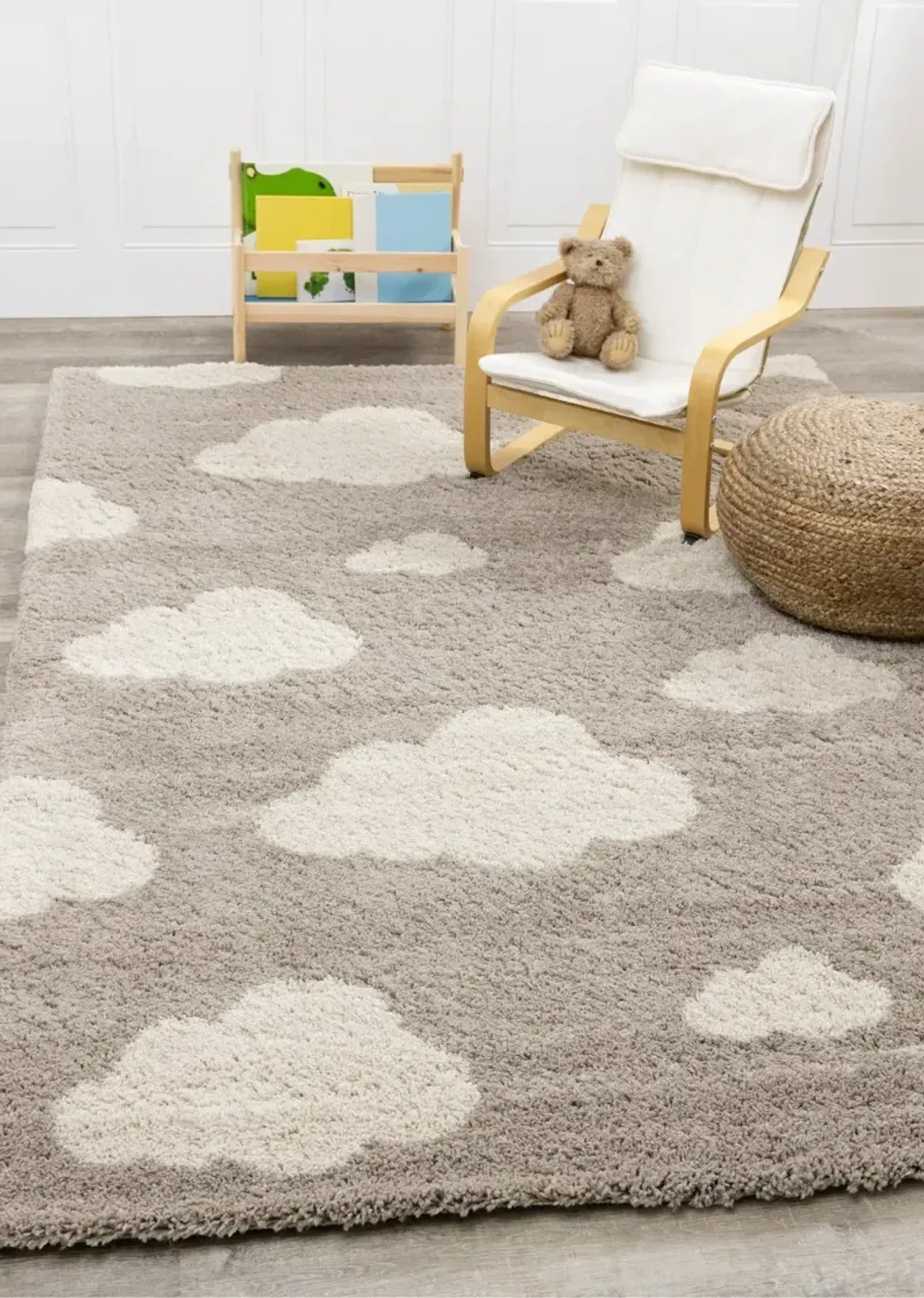 Kids 4 x 6 Beige Cloud Print Shag Area Rug