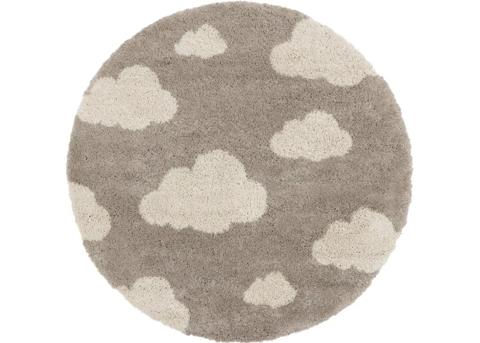 Kids Beige Cloud Print 5' Round Shag Rug