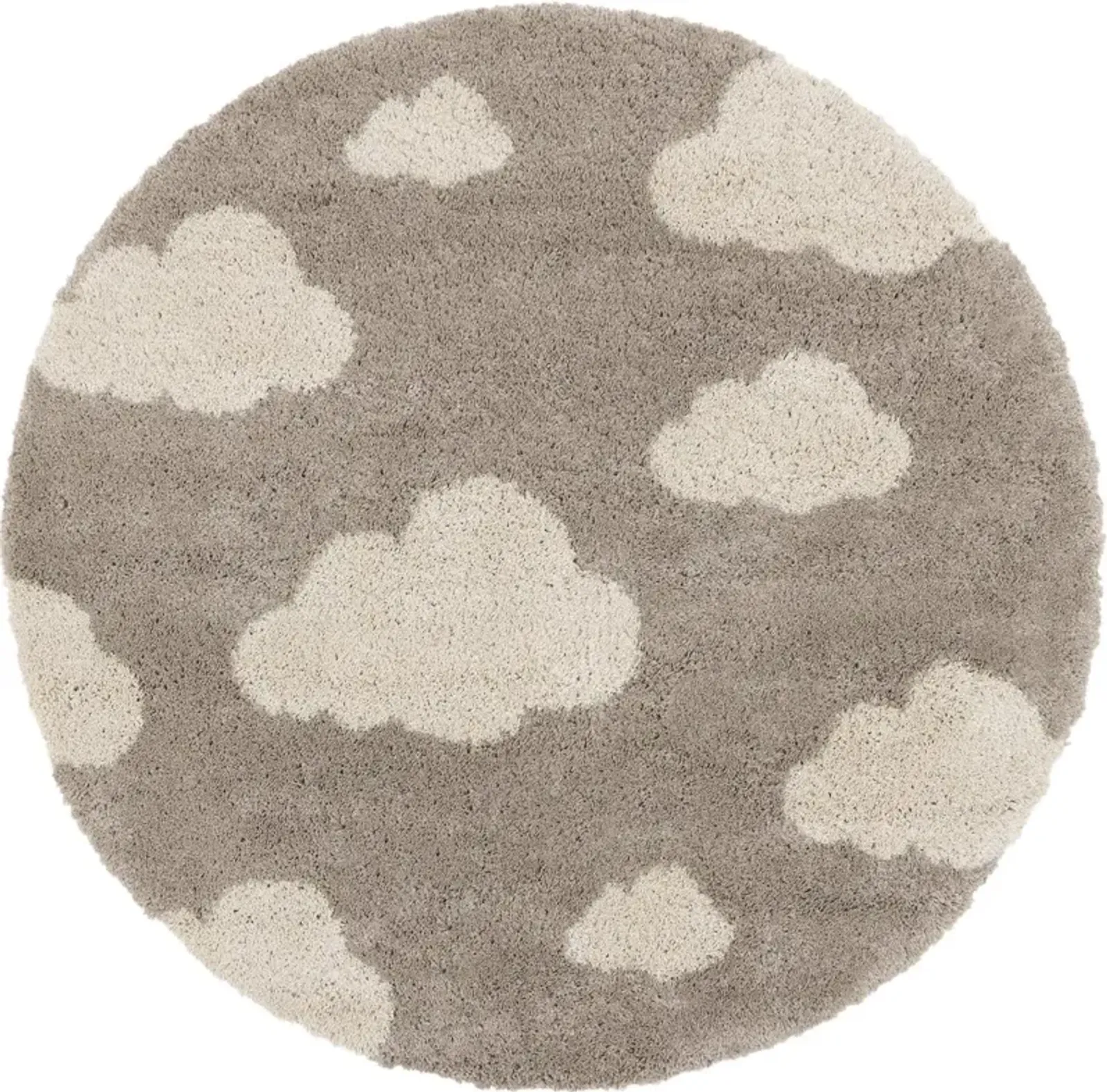 Kids Beige Cloud Print 5' Round Shag Rug