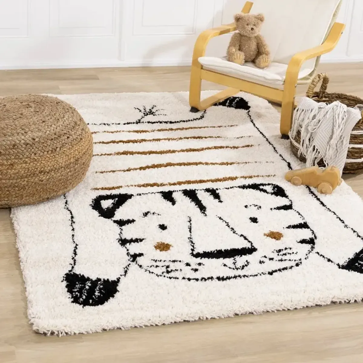 Kids 5 x 8 Cream & Black Tiger Rug