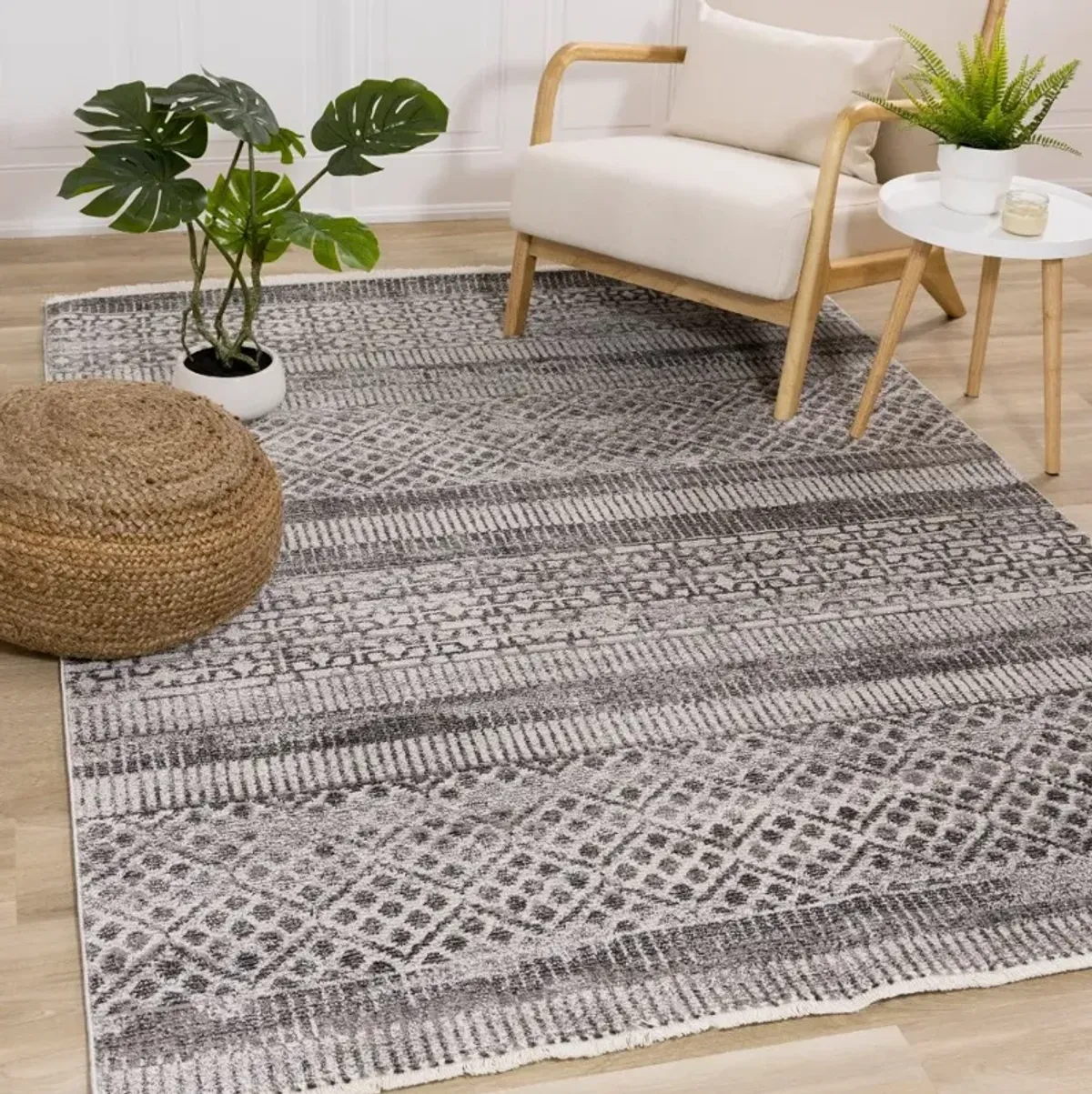 Evora Gray Striped 6 x 9 Area Rug