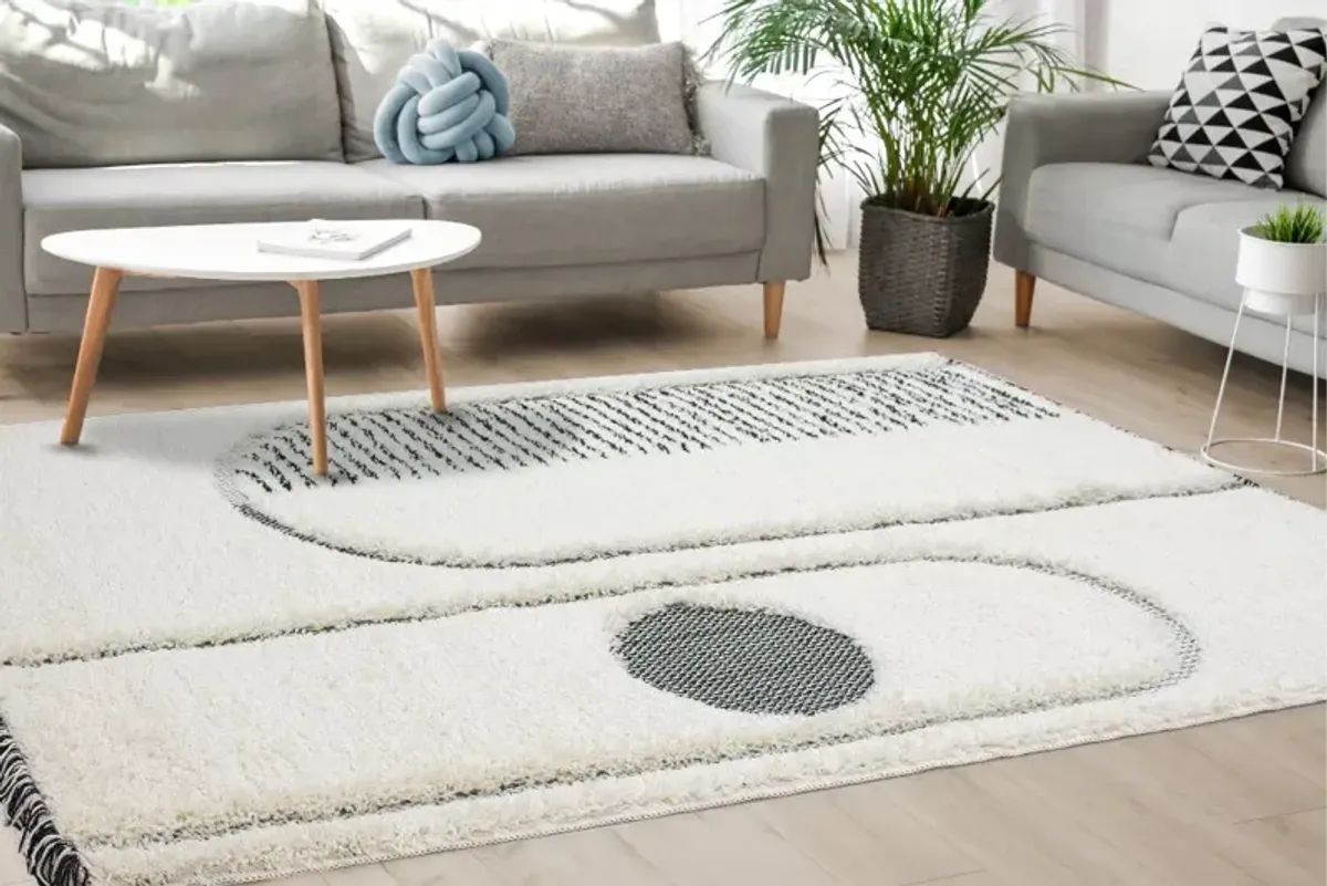 Novato Cream & Black 5 x 8 Geometric Area Rug