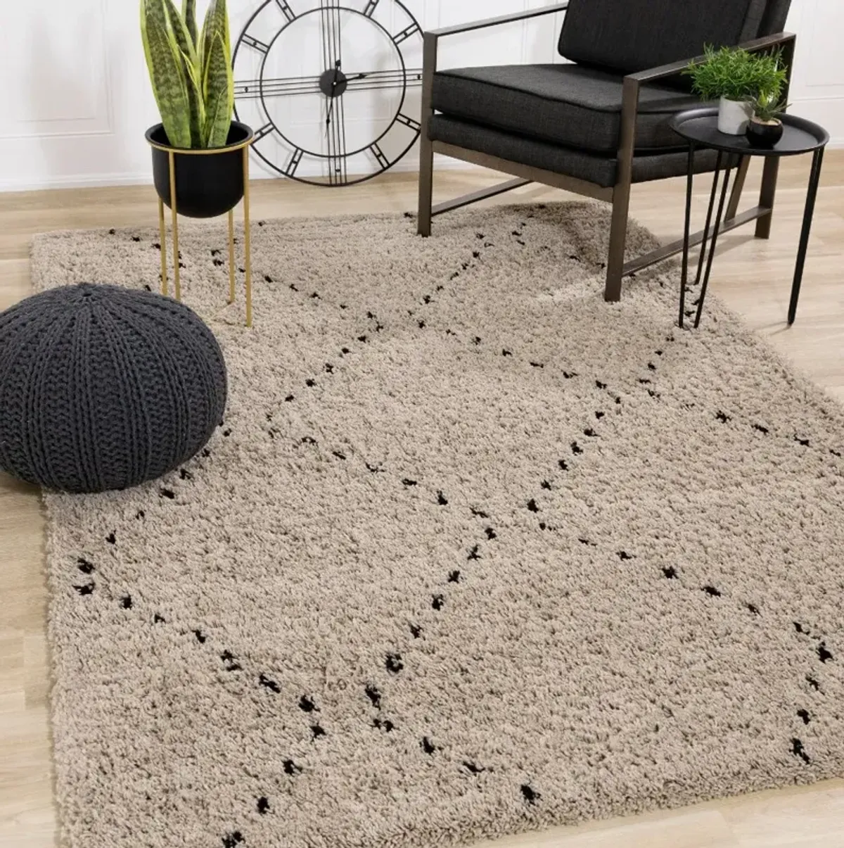 Rondo Beige Diamond Stitch 5 x 8 Shag Rug