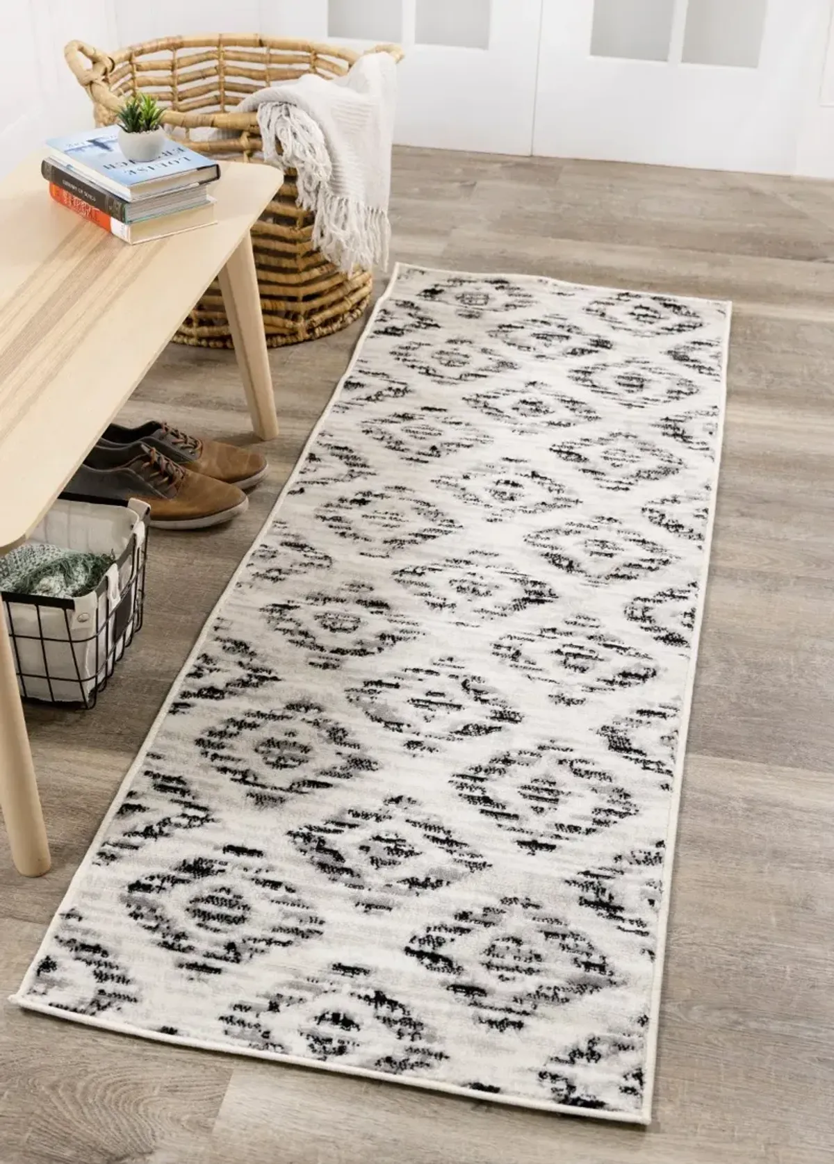 Merit Grey Diamond Pattern 7 Foot Runner Rug