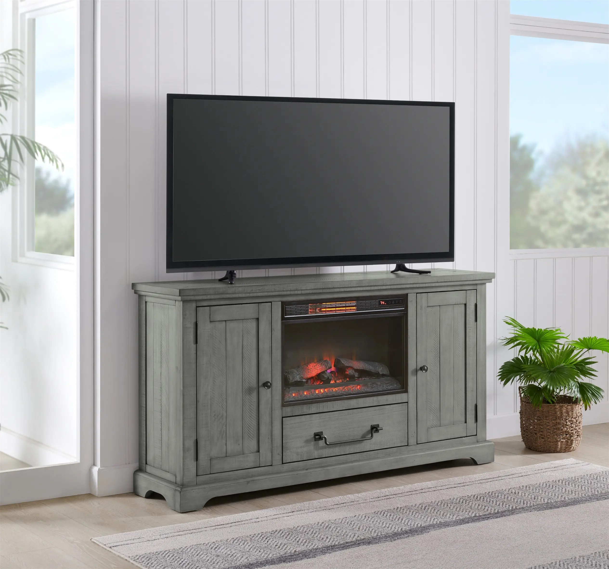 Beach House Dove Gray 65" Fireplace TV Stand
