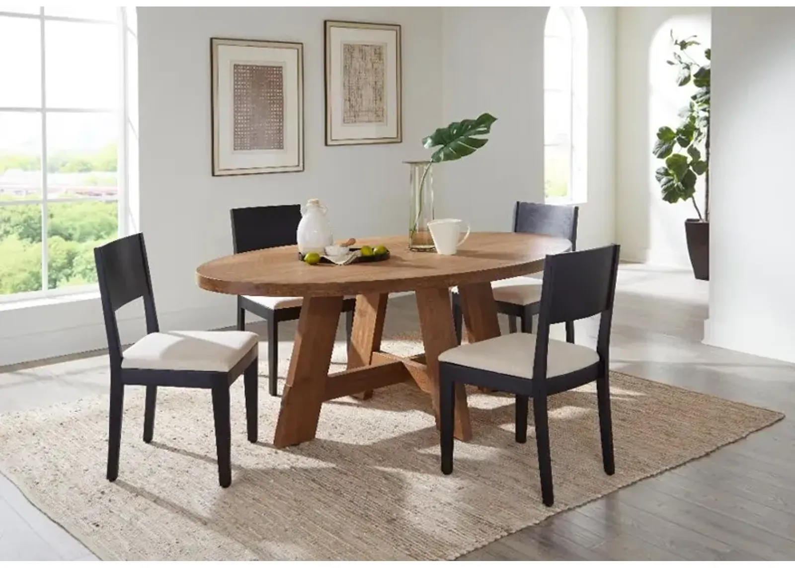 Briella Natural Oak and Black 5 Piece Dining Set