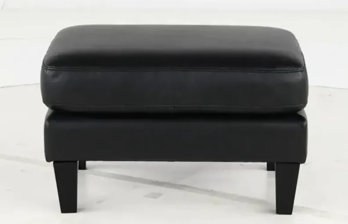 Cameron Black Leather Ottoman