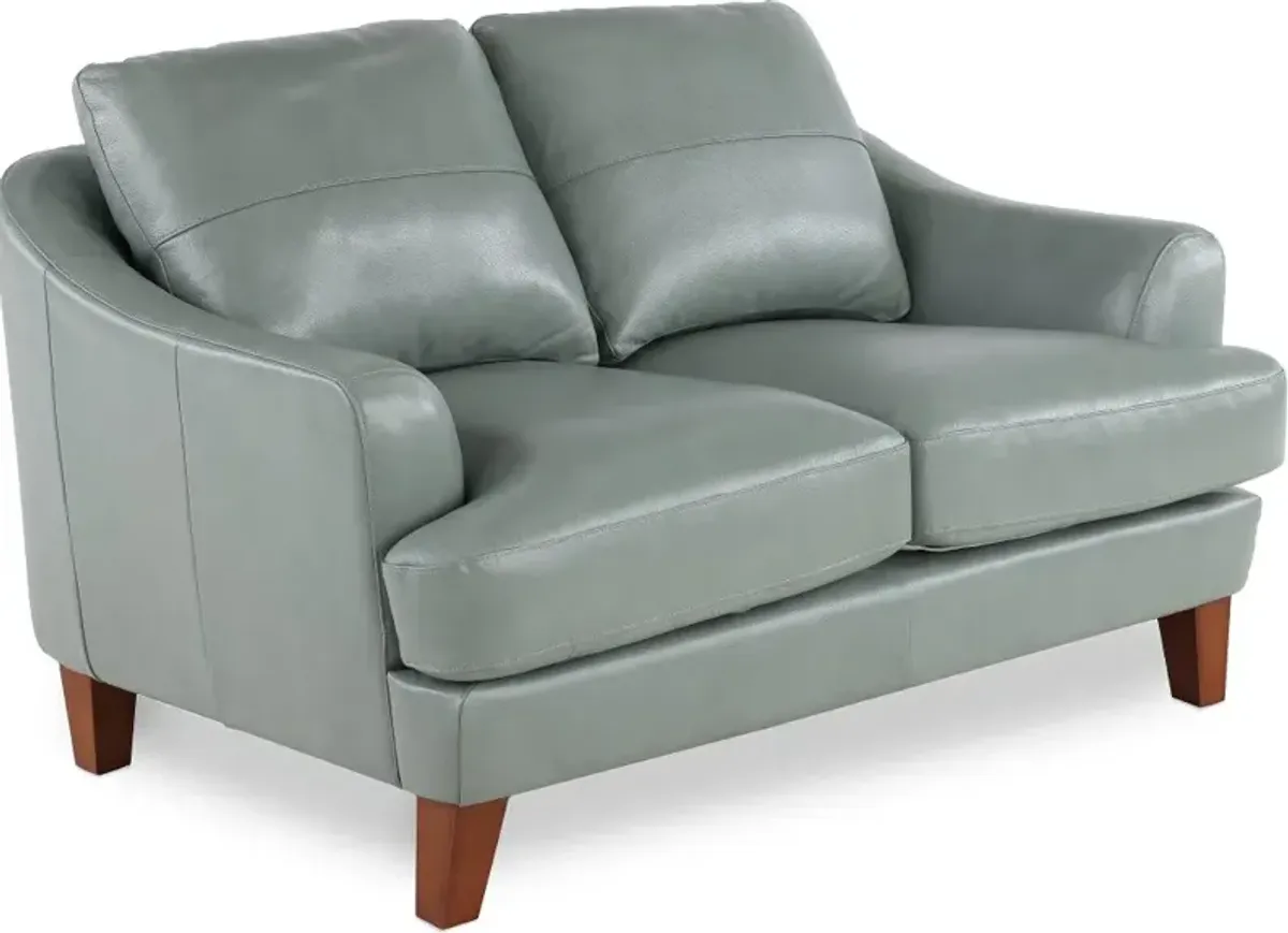 Palmer Ice Blue Leather Loveseat