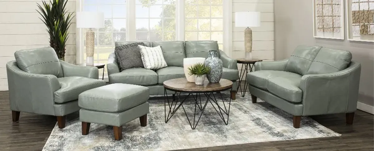 Palmer Ice Blue Leather Loveseat