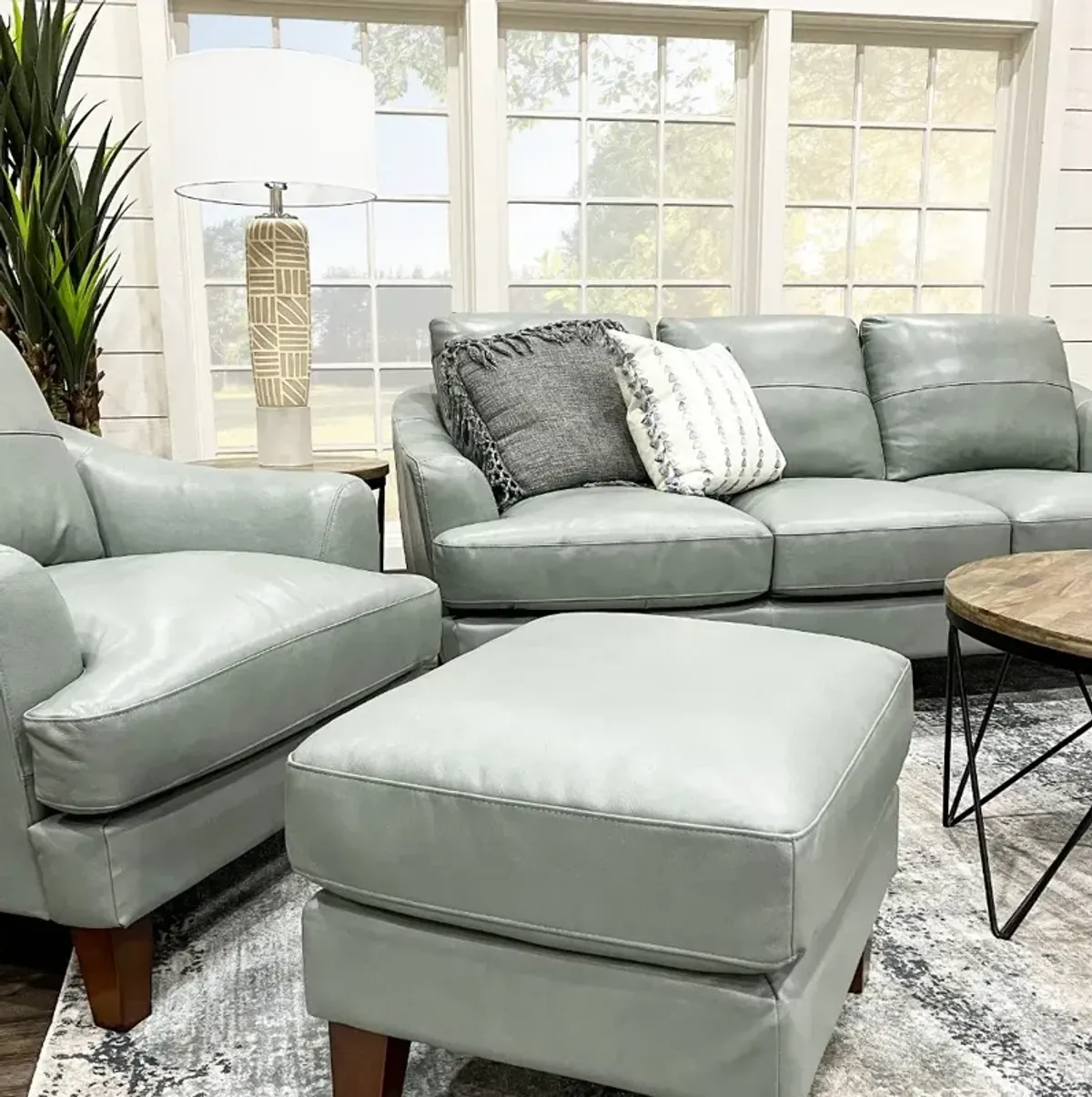 Palmer Ice Blue Leather Loveseat