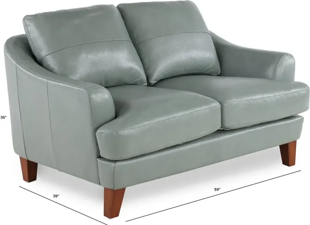 Palmer Ice Blue Leather Loveseat