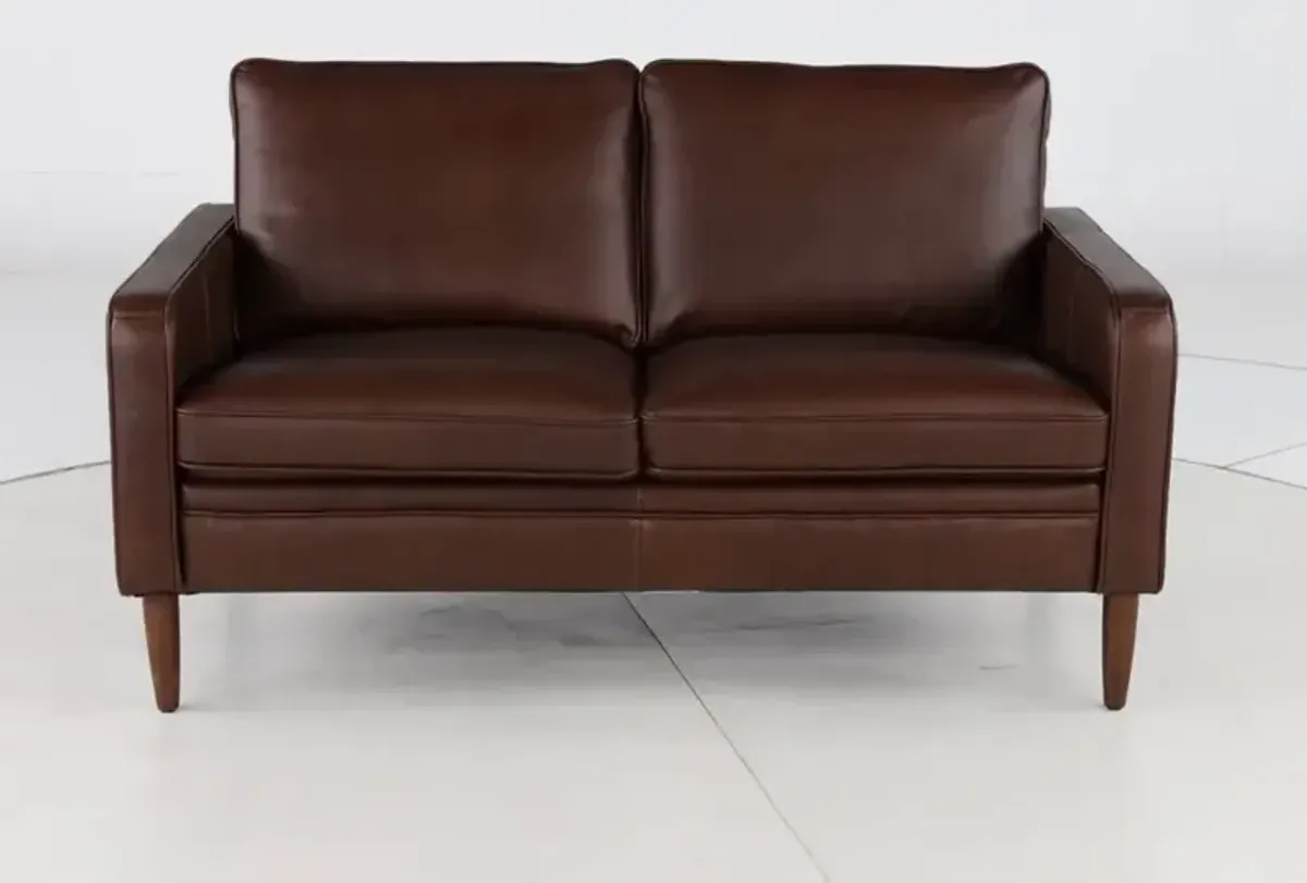 Volcano Brown Leather Loveseat