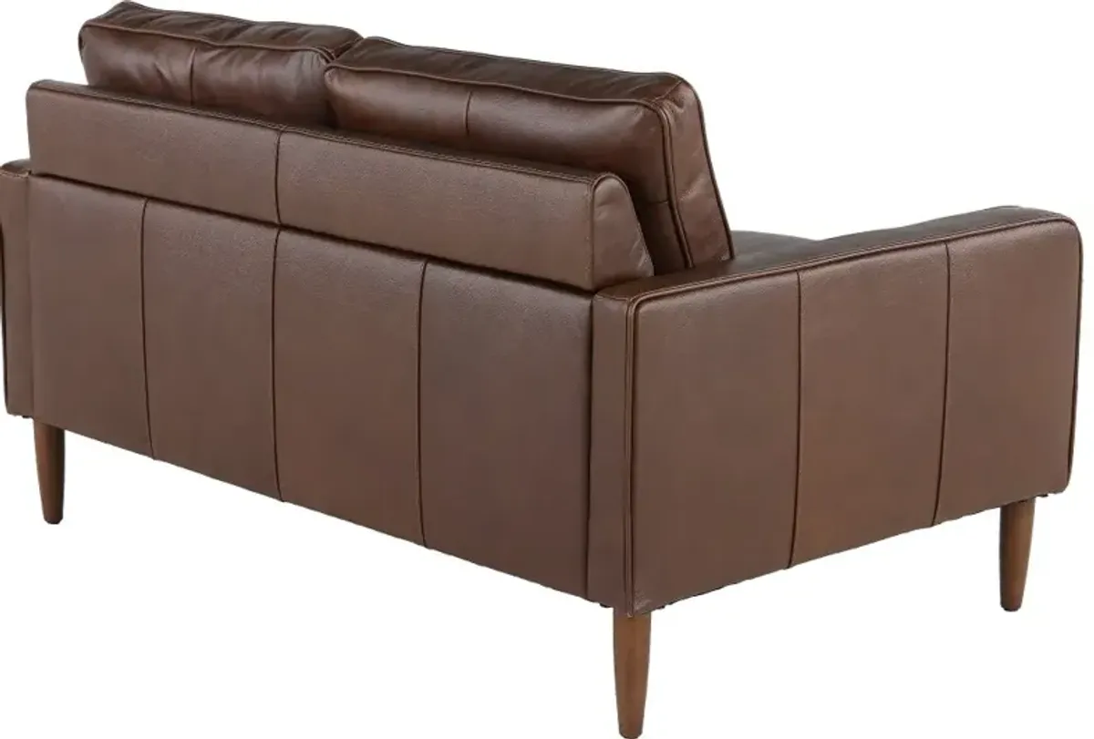 Volcano Brown Leather Loveseat