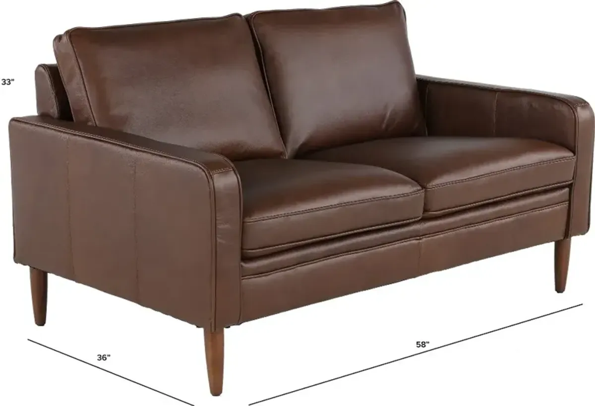 Volcano Brown Leather Loveseat