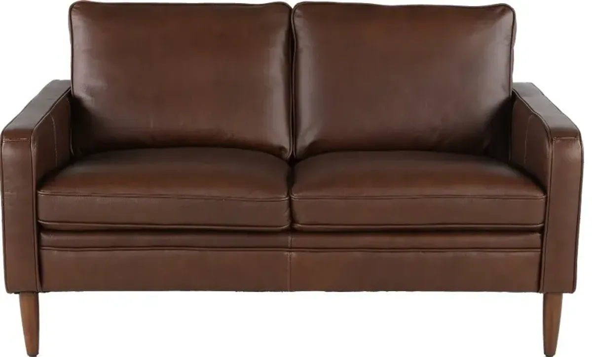 Volcano Brown Leather Loveseat