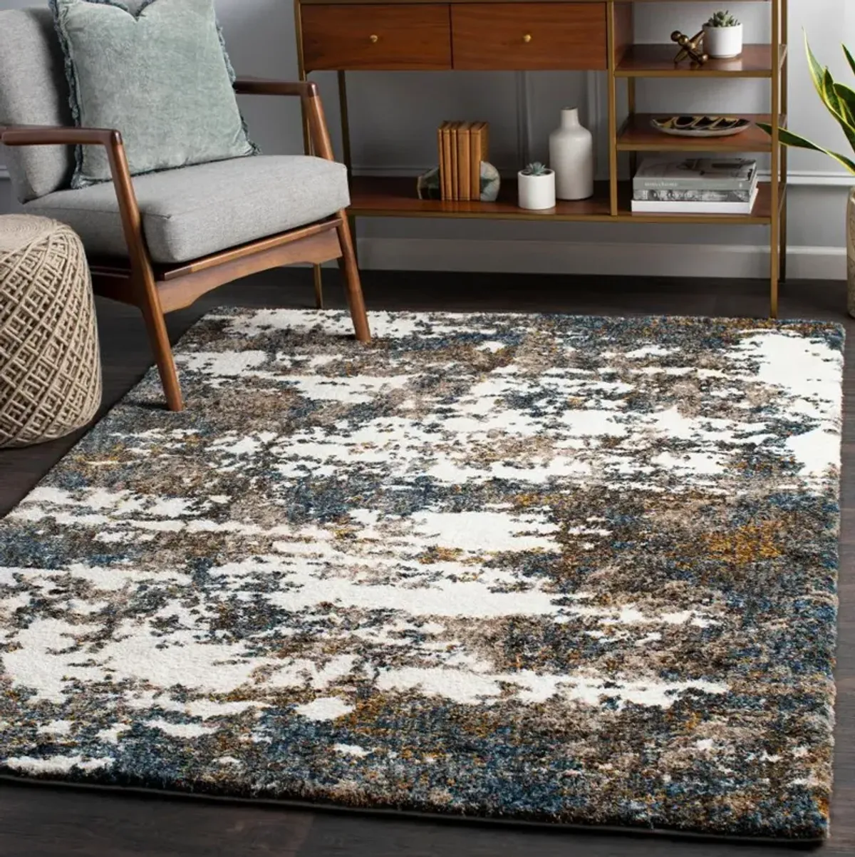 Celestial 5 x 7 Contemporary Dark Blue Shag Rug