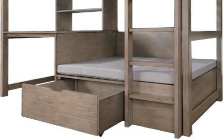 Charlie Warm Gray Loft Bed with Workstation