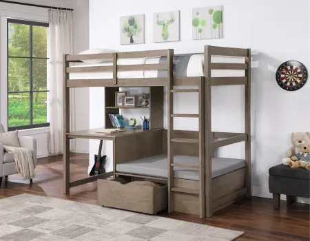 Charlie Warm Gray Loft Bed with Workstation
