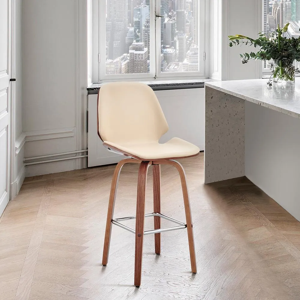 Arabela Cream and Walnut Swivel Counter Height Stool