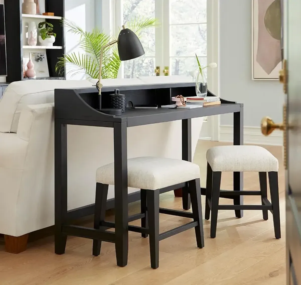 Callahan Domino Black Sofa Table and Stool Set