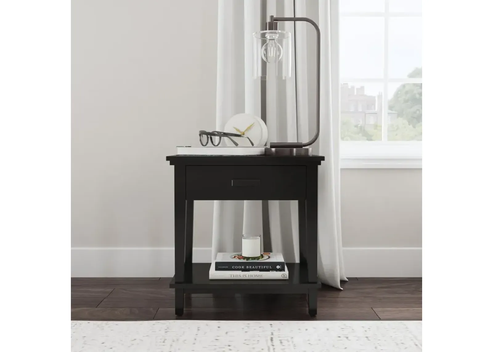 Oak Park Black Nightstand with Open Storage