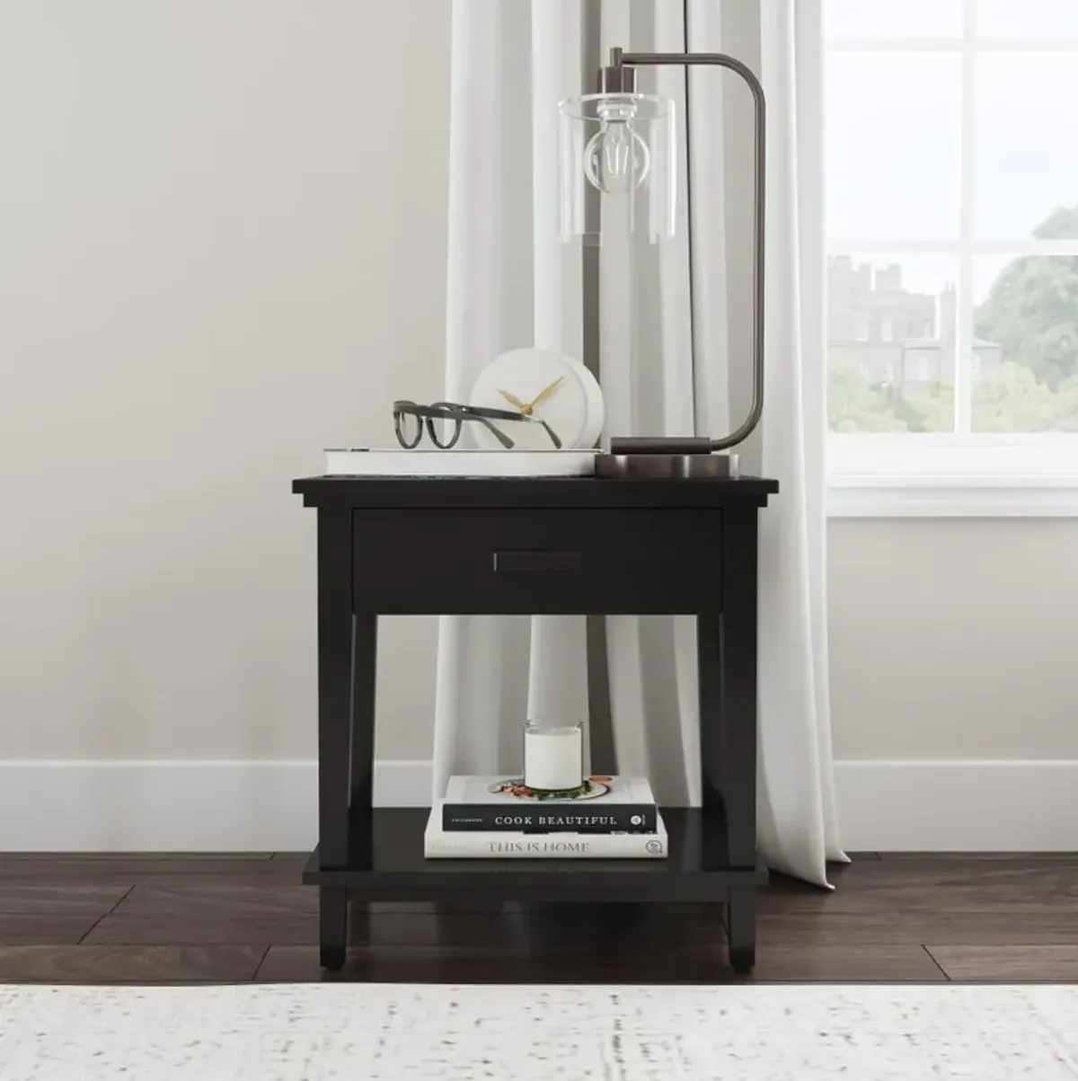 Oak Park Black Nightstand with Open Storage