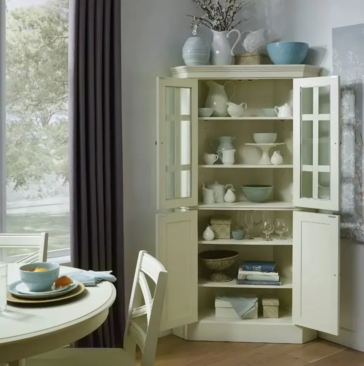 Seaside Lodge Off-White Corner China Cabinet