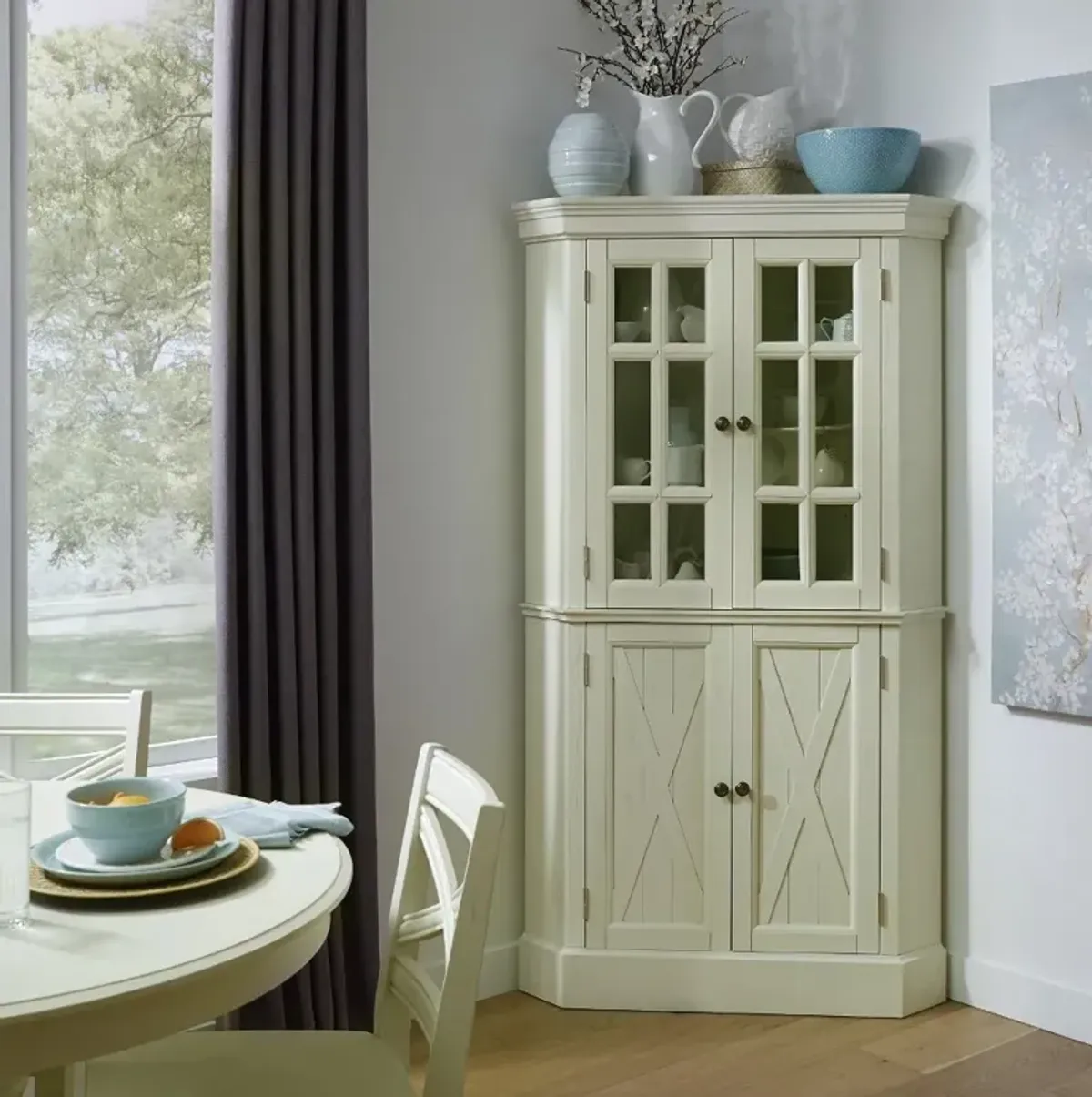 Seaside Lodge Off-White Corner China Cabinet