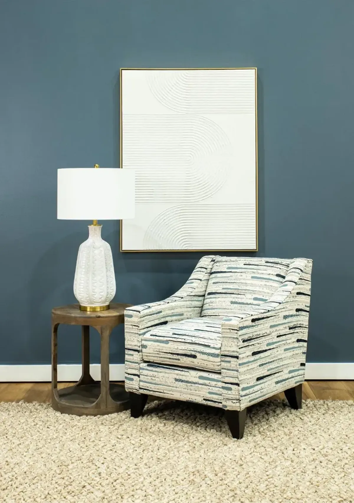 Villa White and Blue Accent Chair