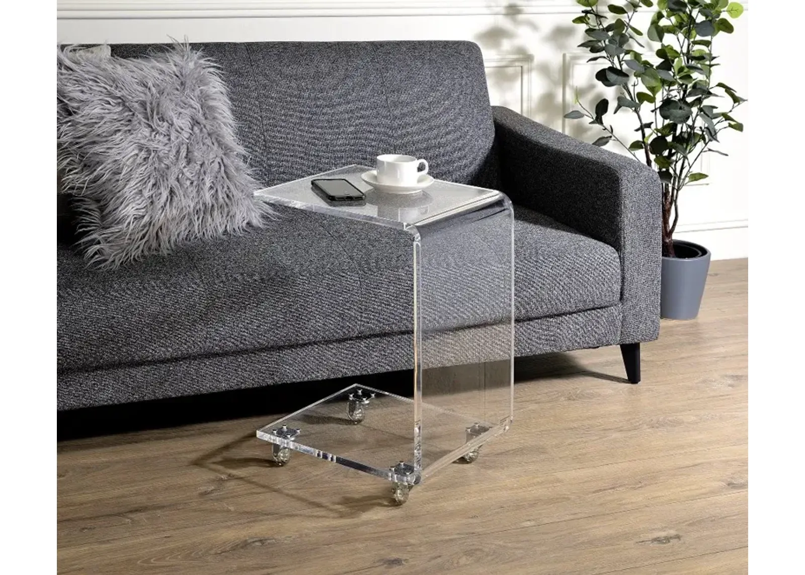 A La Carte Rolling Acrylic Chairside C-Table