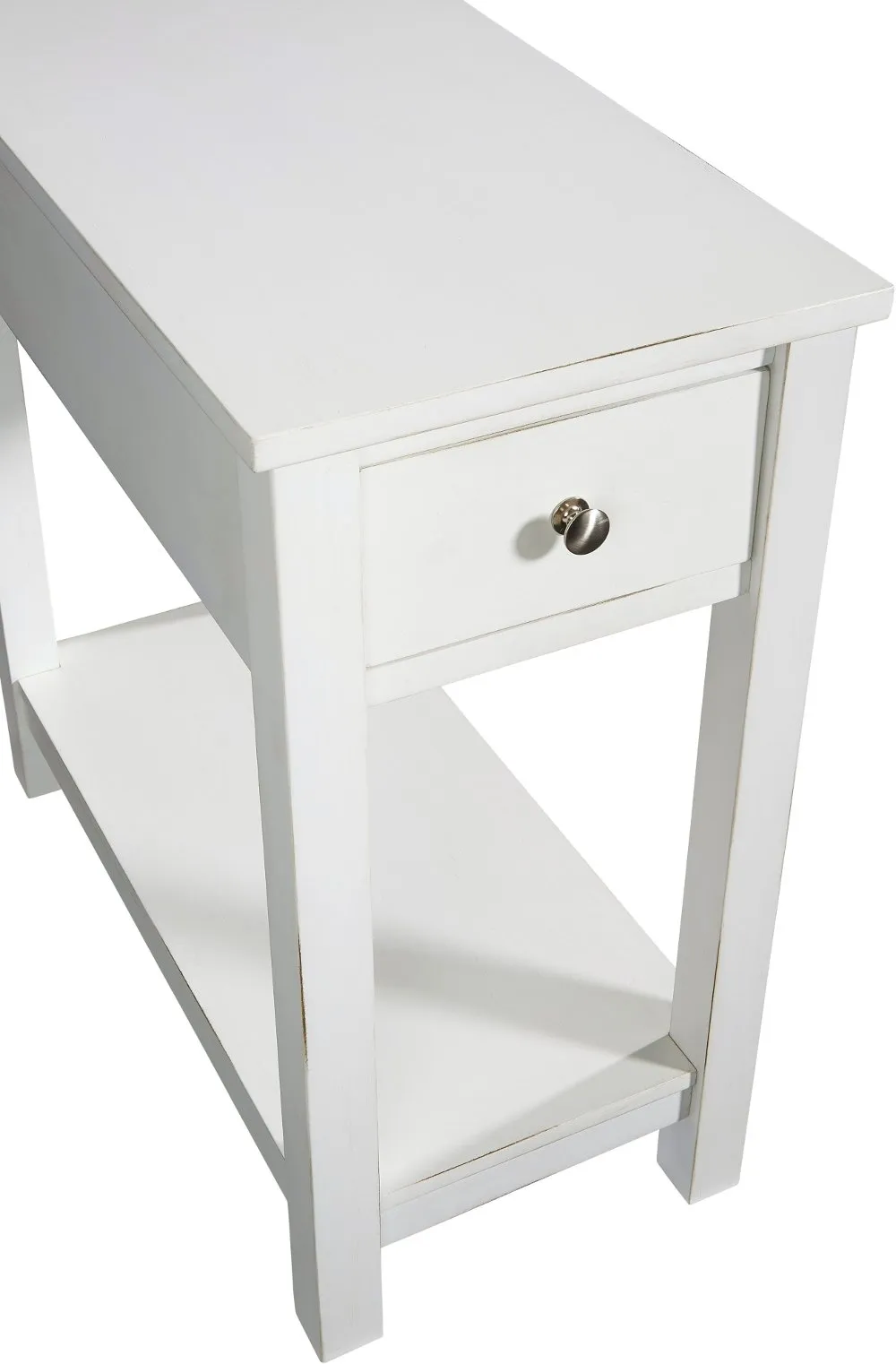 White Chairside Table with Drawer