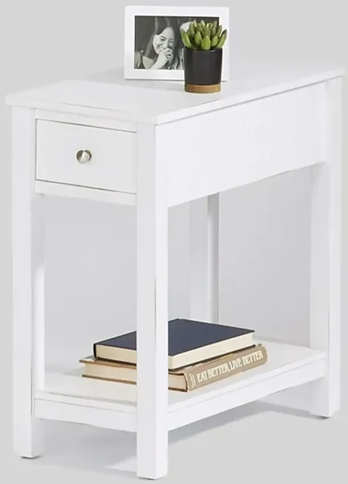 White Chairside Table with Drawer