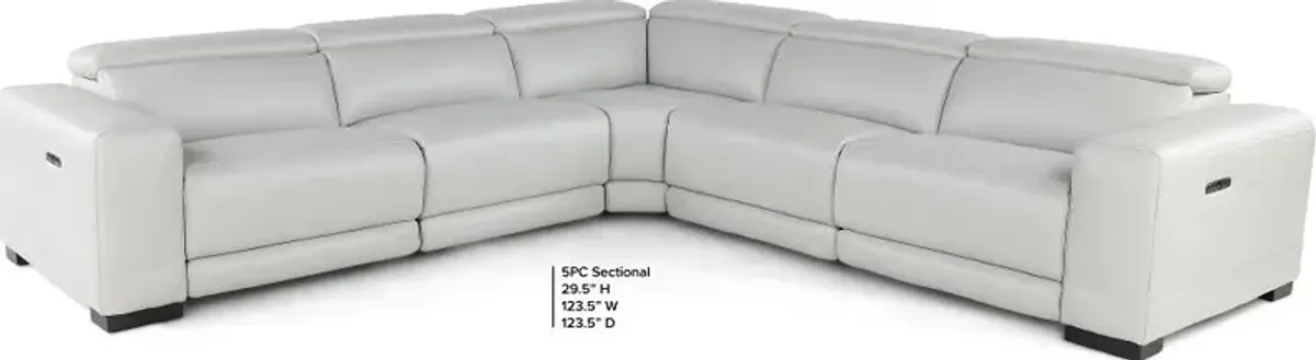 Sofia Fog White 5-Piece Power Reclining Sectional