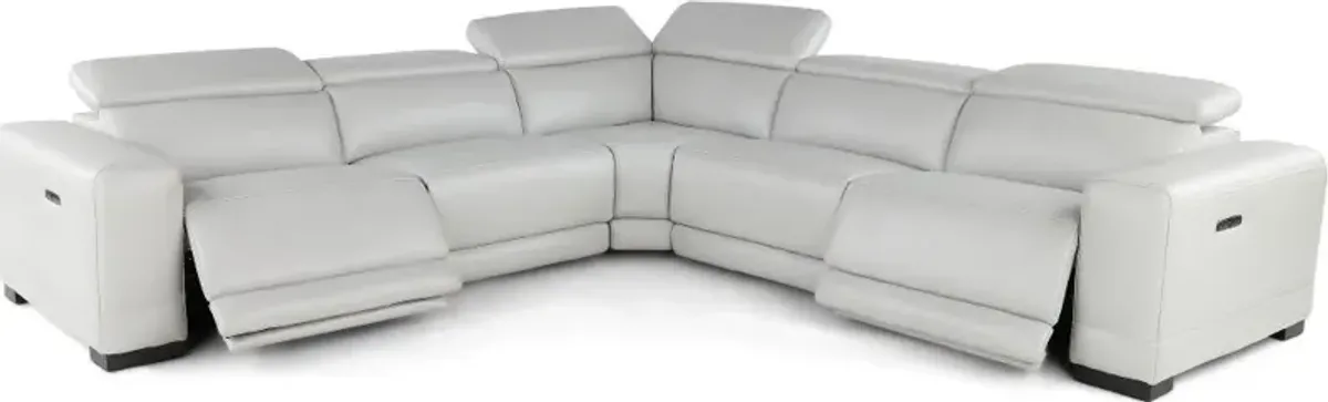 Sofia Fog White 5-Piece Power Reclining Sectional