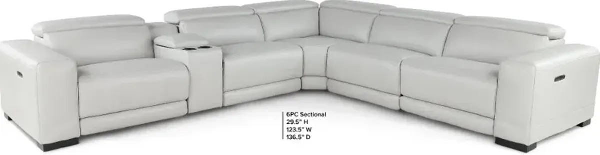 Sofia Fog White 6-Piece Power Reclining Sectional